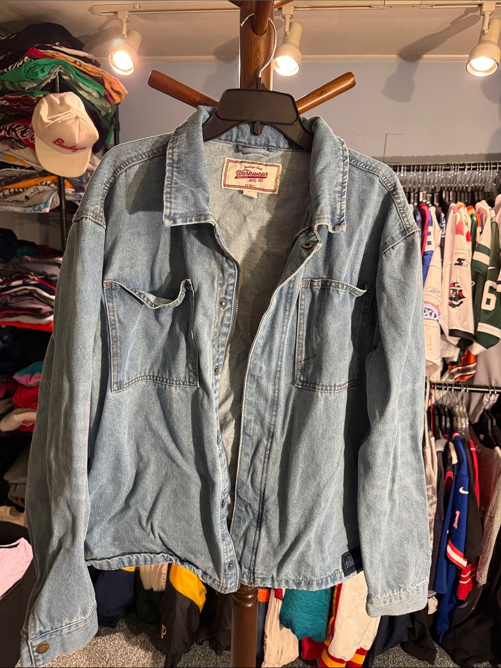 Light Wash Denim Shirt Jacket - Pale Blue